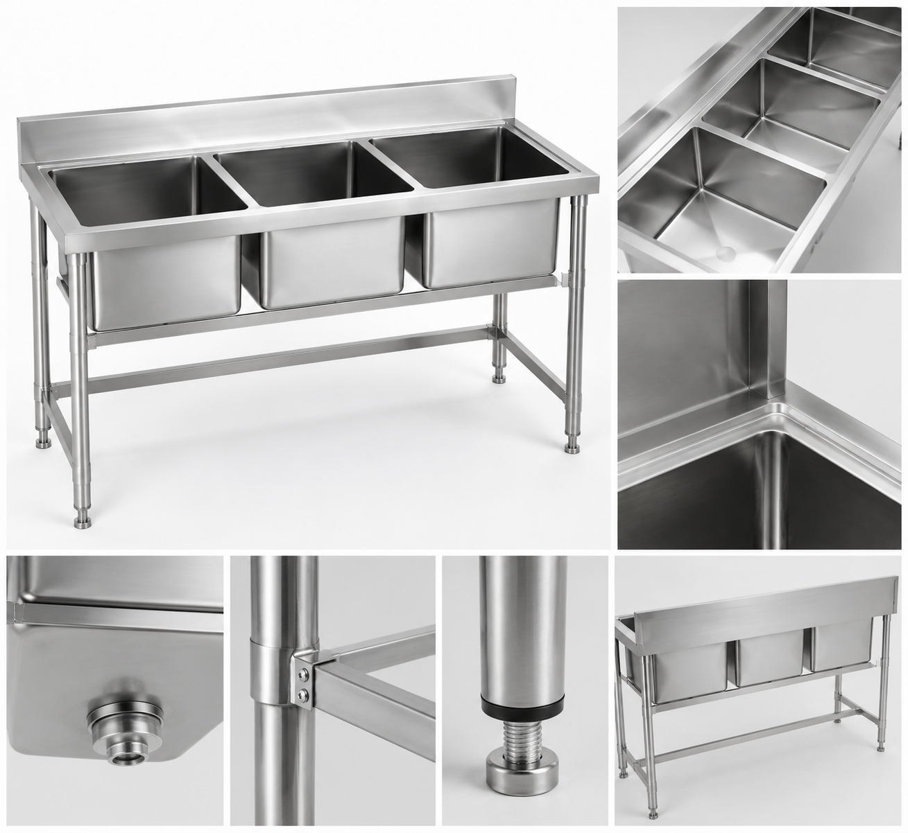 304 Stainless Steel Three-Compartment Sink - Image 3