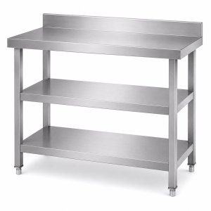 Three-Tier Stainless Steel Workbench with Backrest (201 Grade)