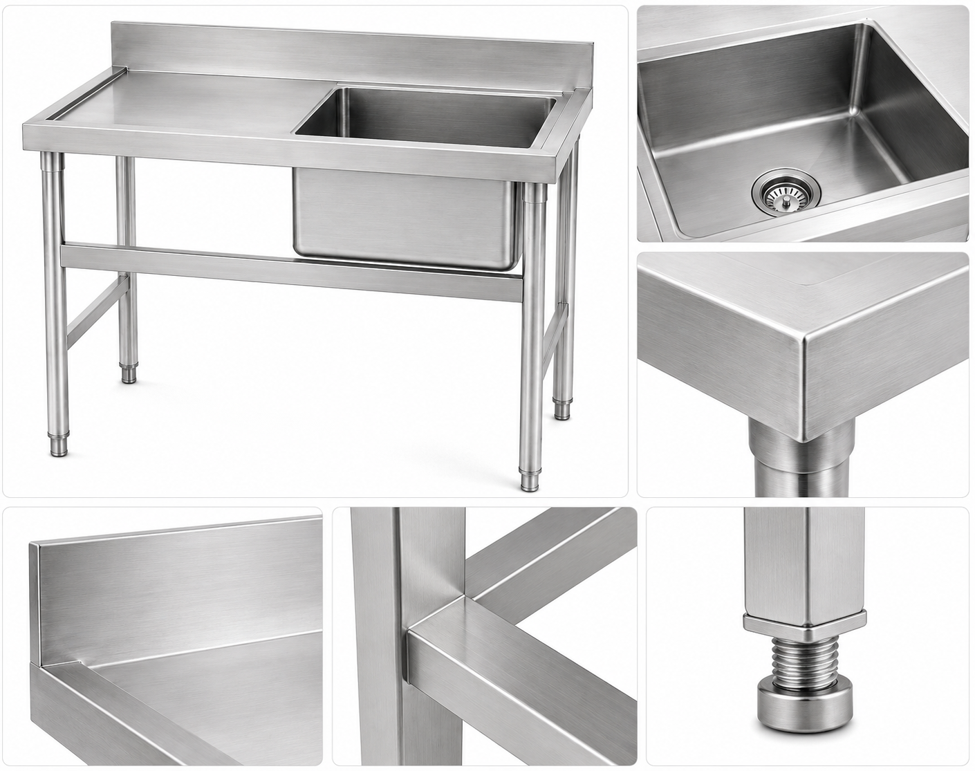 304 Stainless Steel Single-Bowl Sink Cabinet with Left-Side Countertop - Image 2