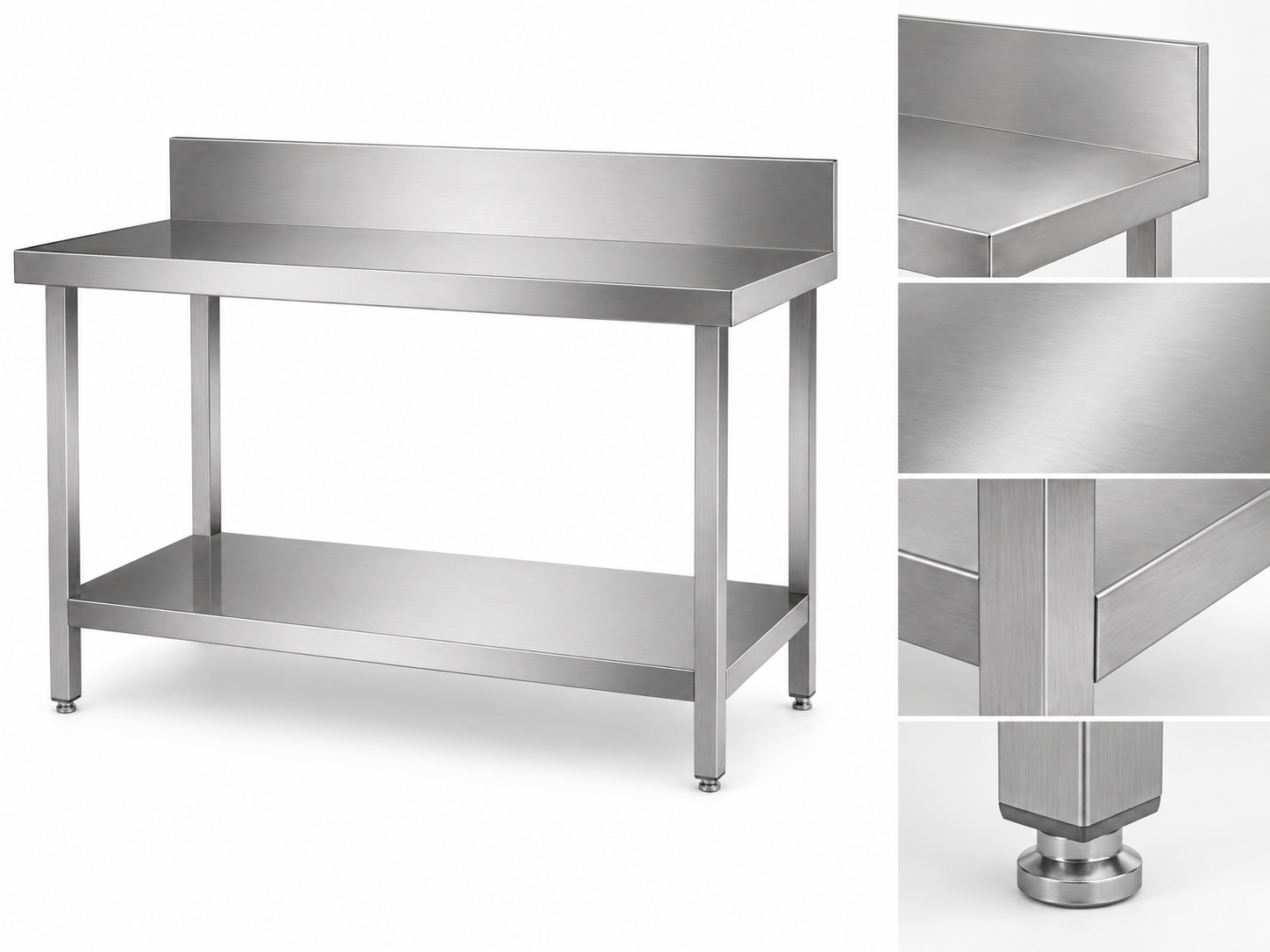 201 Stainless Steel Double-Layer Workbench with Backrest - Image 2