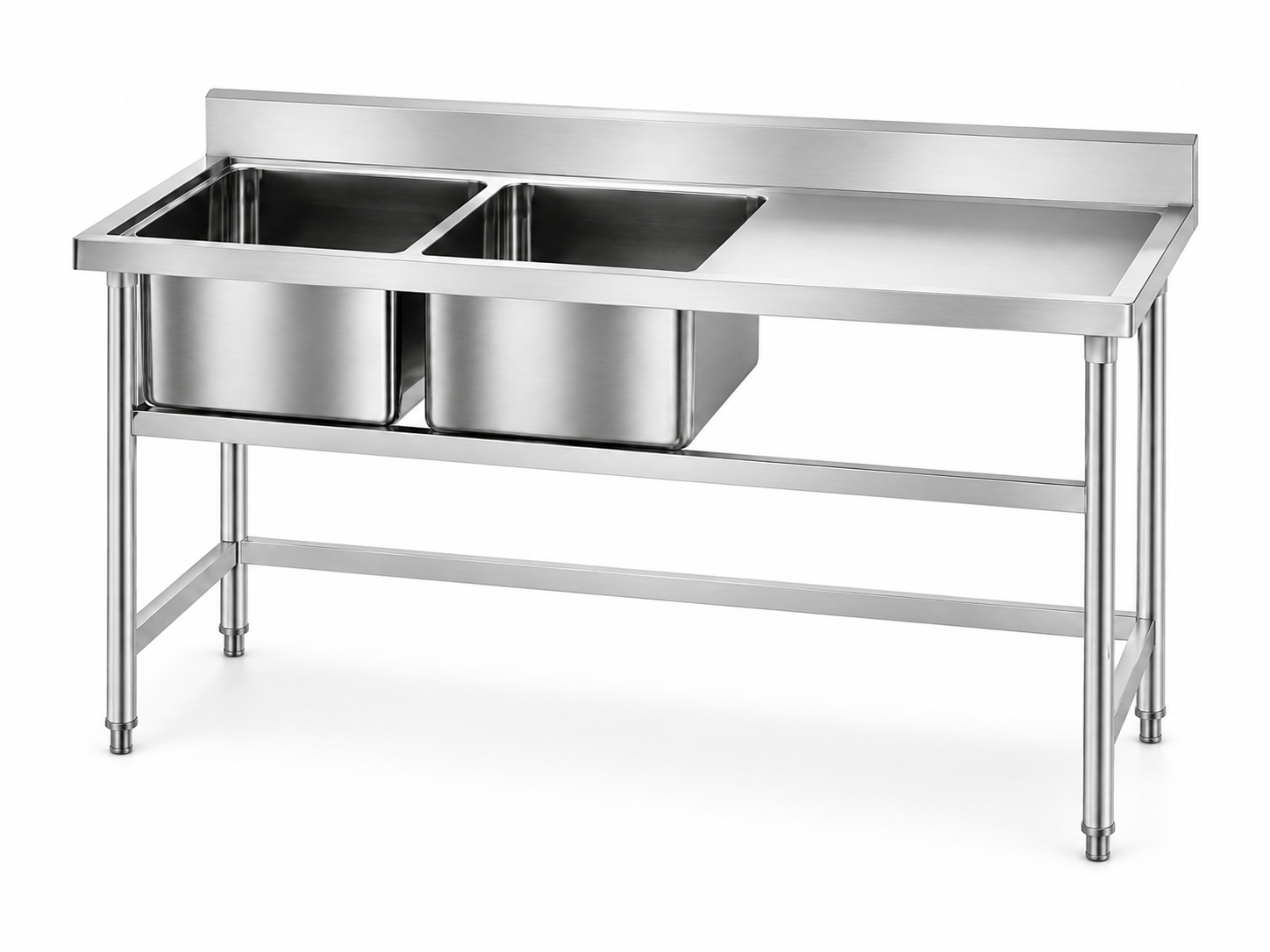 304 Stainless Steel Double Sink with Right-Side Countertop