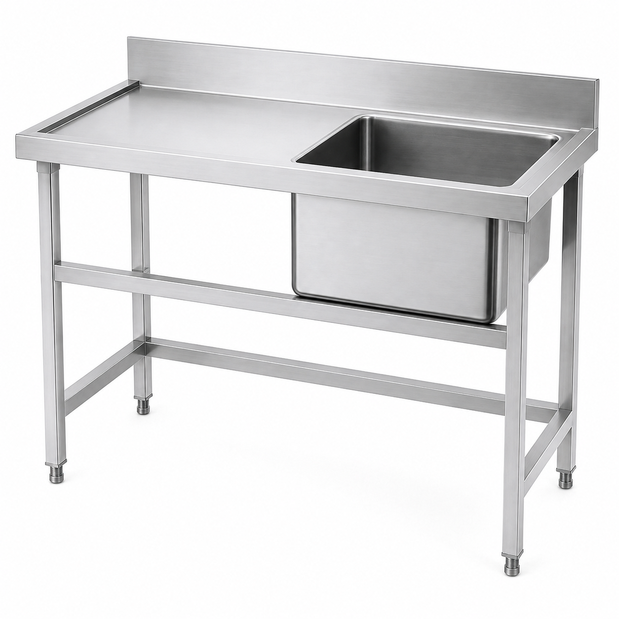 304 Stainless Steel Single-Sink Unit with Left-Side Countertop