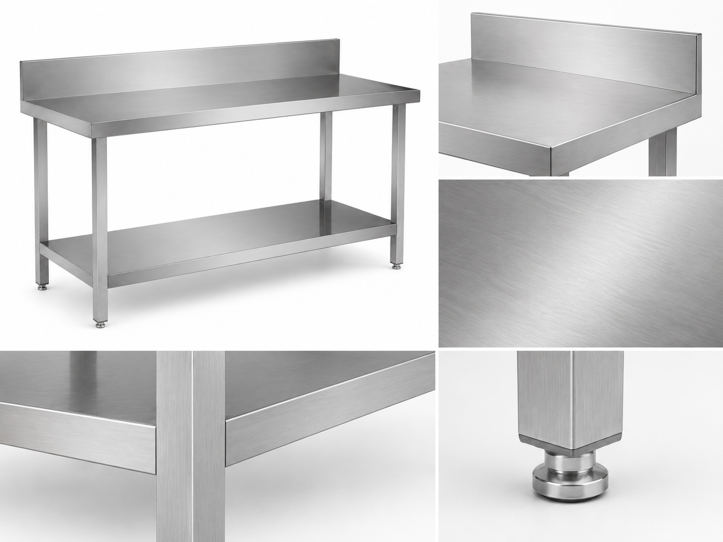 201 Stainless Steel Double-Layer Workbench with Backrest - Image 3
