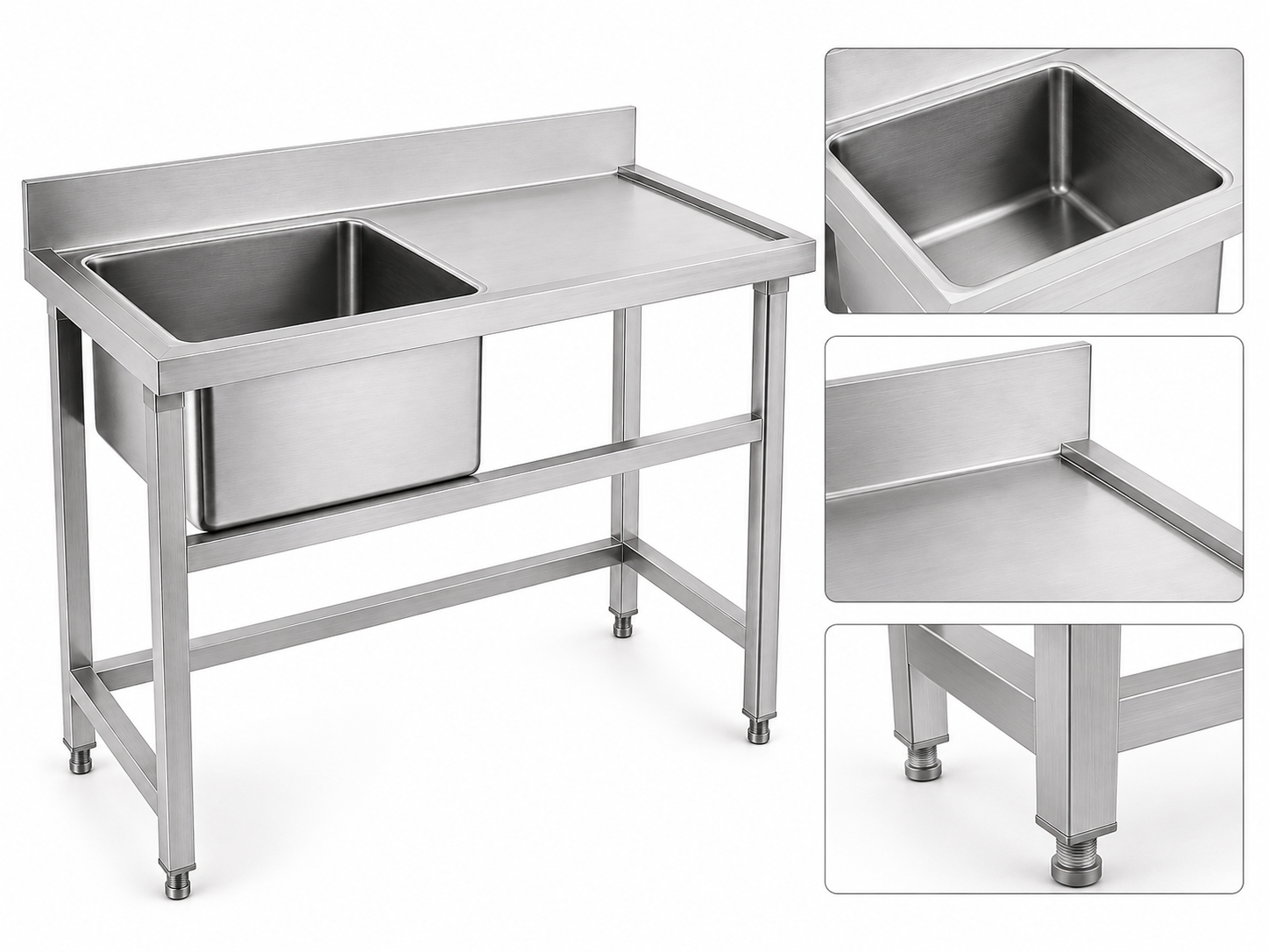 304 Stainless Steel Single-Sink Unit with Right-Side Countertop - Image 2