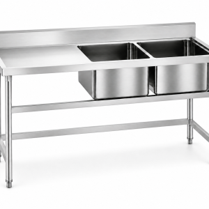 304 Stainless Steel Double Sink with Left-Side Countertop