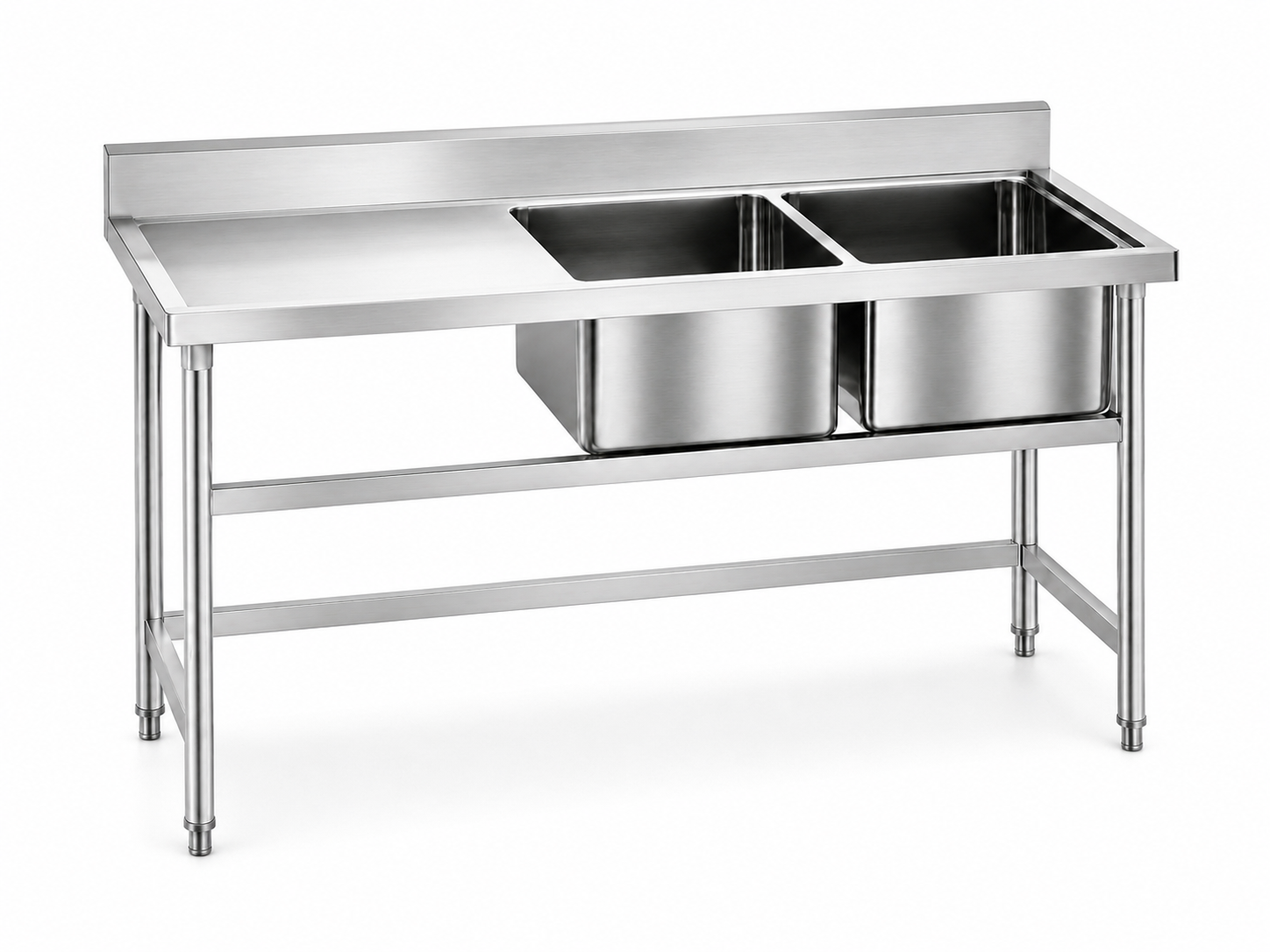 304 Stainless Steel Double Sink with Left-Side Countertop