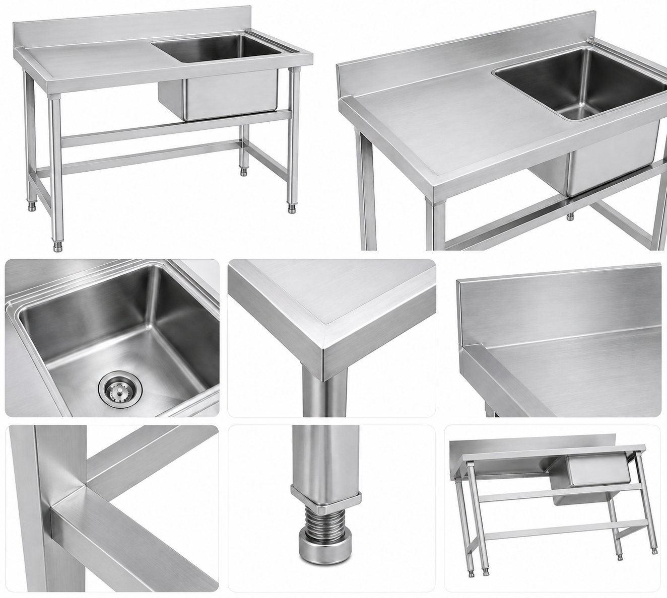 304 Stainless Steel Single-Sink Unit with Left-Side Countertop - Image 2