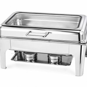 Premium Rectangular Stainless Steel Chafing Dish with Glass Lid & Fuel Holders