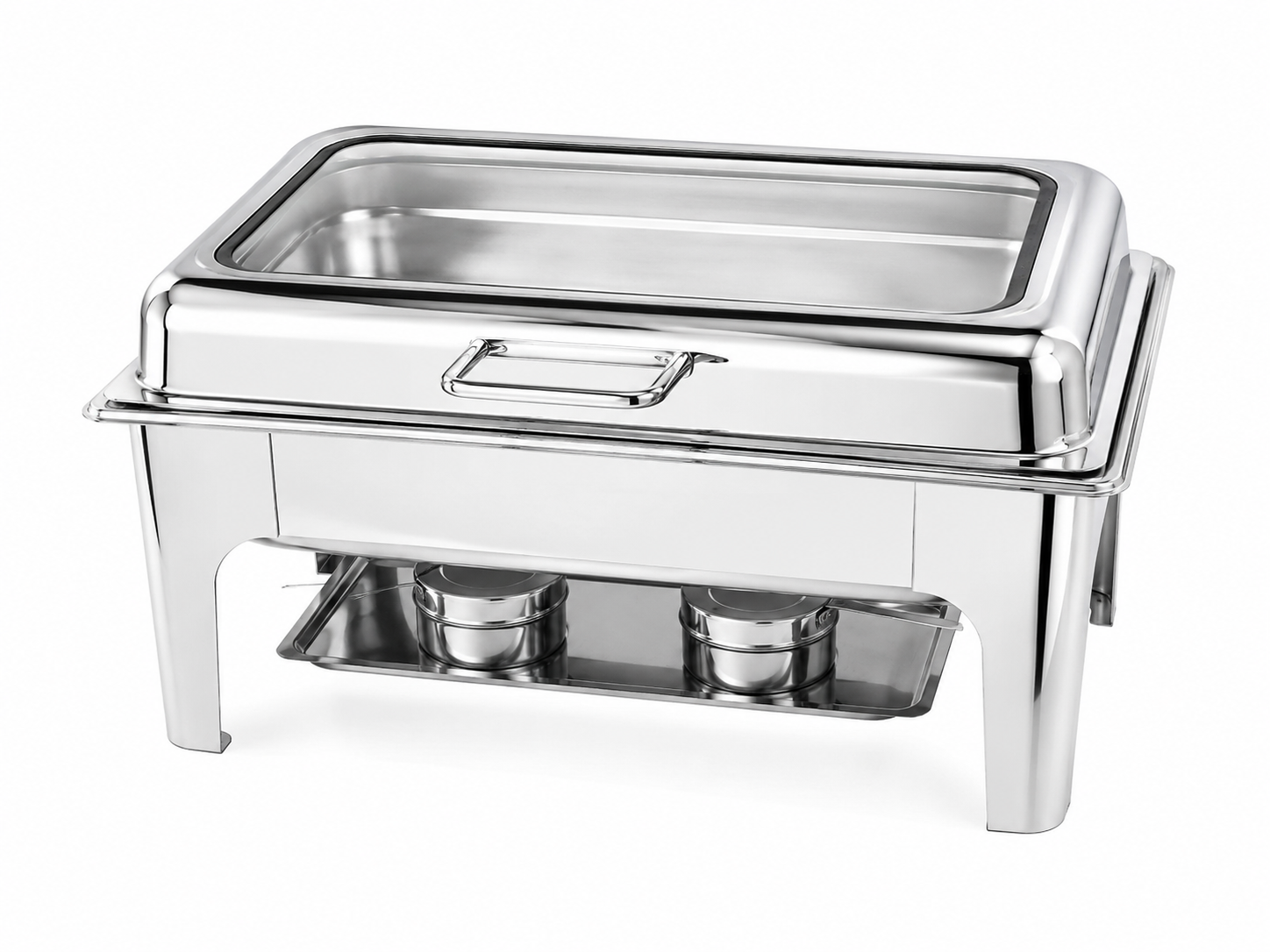 Premium Rectangular Stainless Steel Chafing Dish with Glass Lid & Fuel Holders