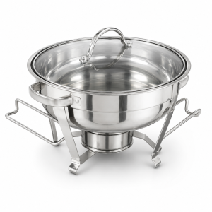 Premium Round Stainless Steel Chafing Dish with Glass Lid & Fuel Holder