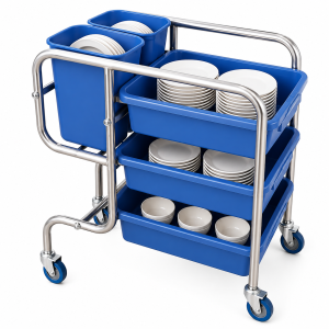 Heavy-Duty Stainless Steel Multi-Tier Dish Caddy with Insulated Bins & Utility Tray
