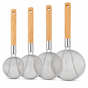 Premium Bamboo Handle Stainless Steel Wire Skimmer Strainer