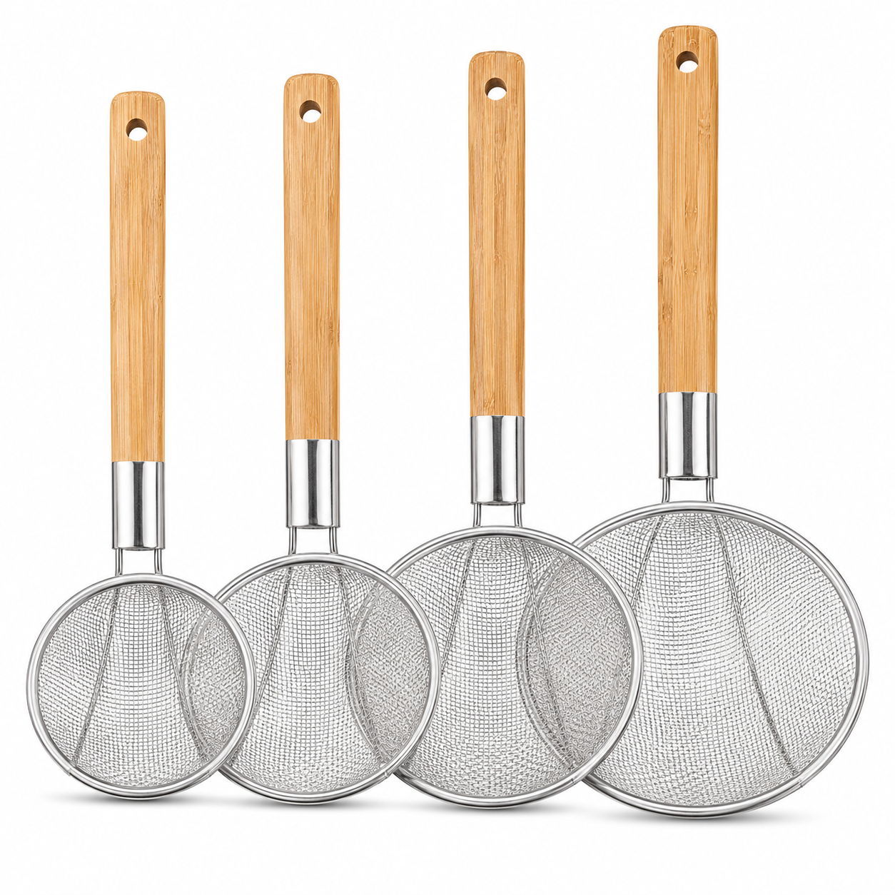Premium Bamboo Handle Stainless Steel Wire Skimmer Strainer