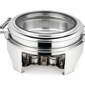 Premium Round Stainless Steel Chafing Dish with Glass Lid & Fuel Holders