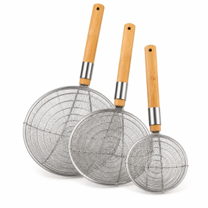 Premium Bamboo Handle Stainless Steel Fine Mesh Wire Skimmer