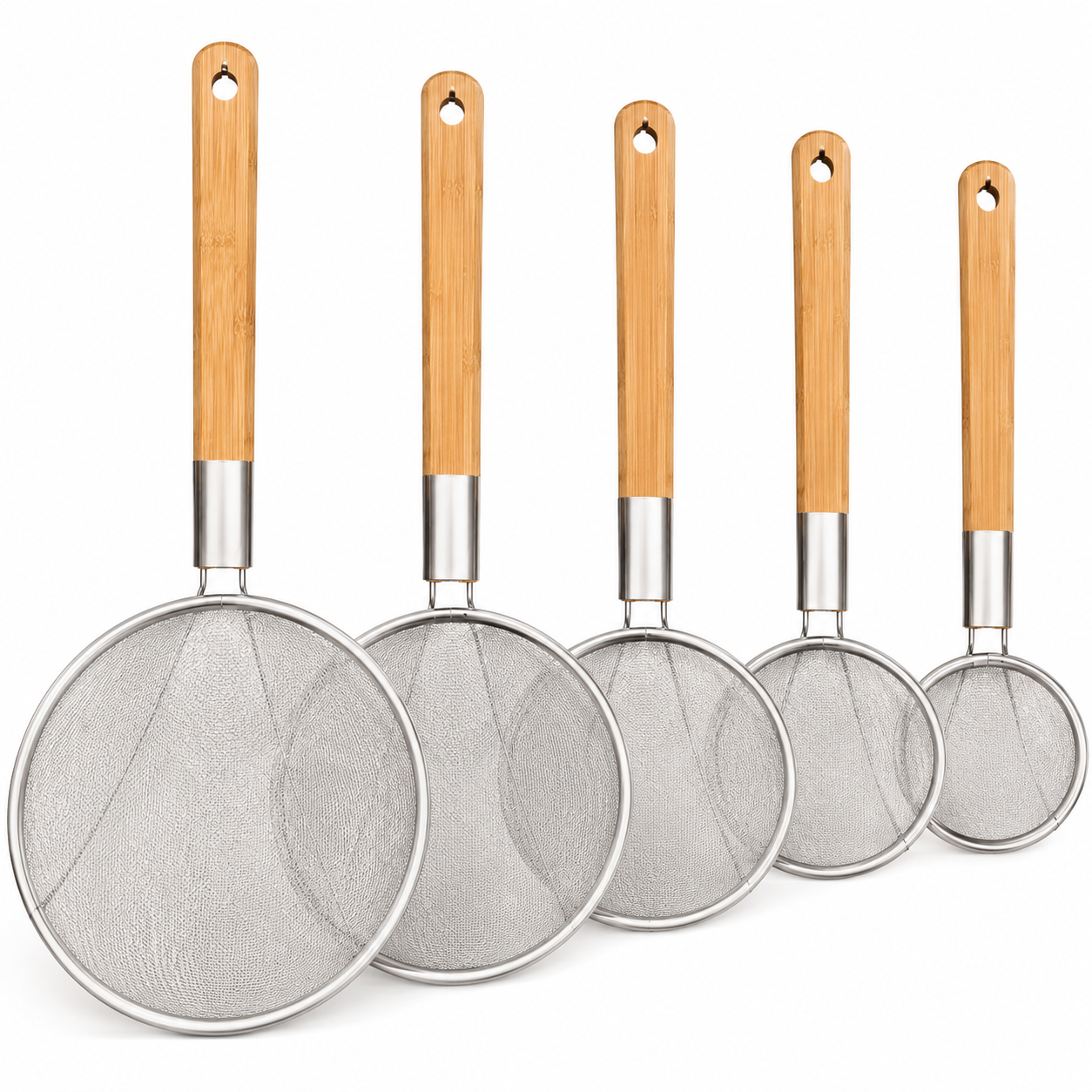Premium Bamboo Handle Stainless Steel Wire Skimmer Strainer