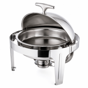 Premium Round Stainless Steel Chafing Dish with Roll-Top Lid & Fuel Holder