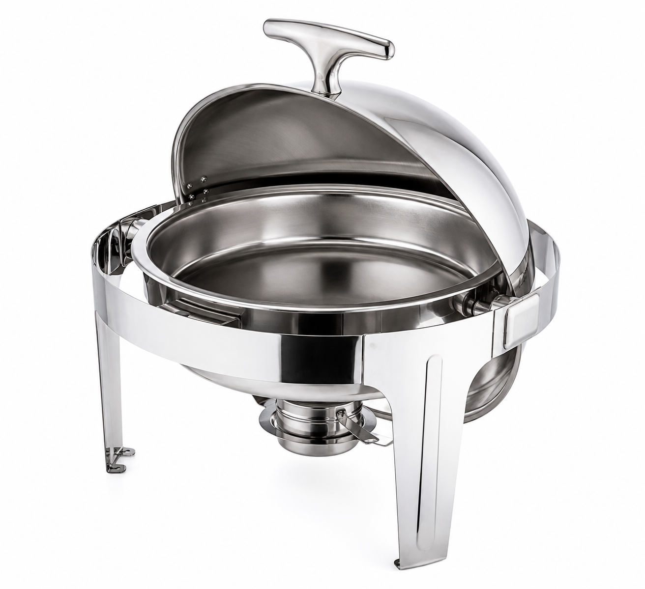 Premium Round Stainless Steel Chafing Dish with Roll-Top Lid & Fuel Holder
