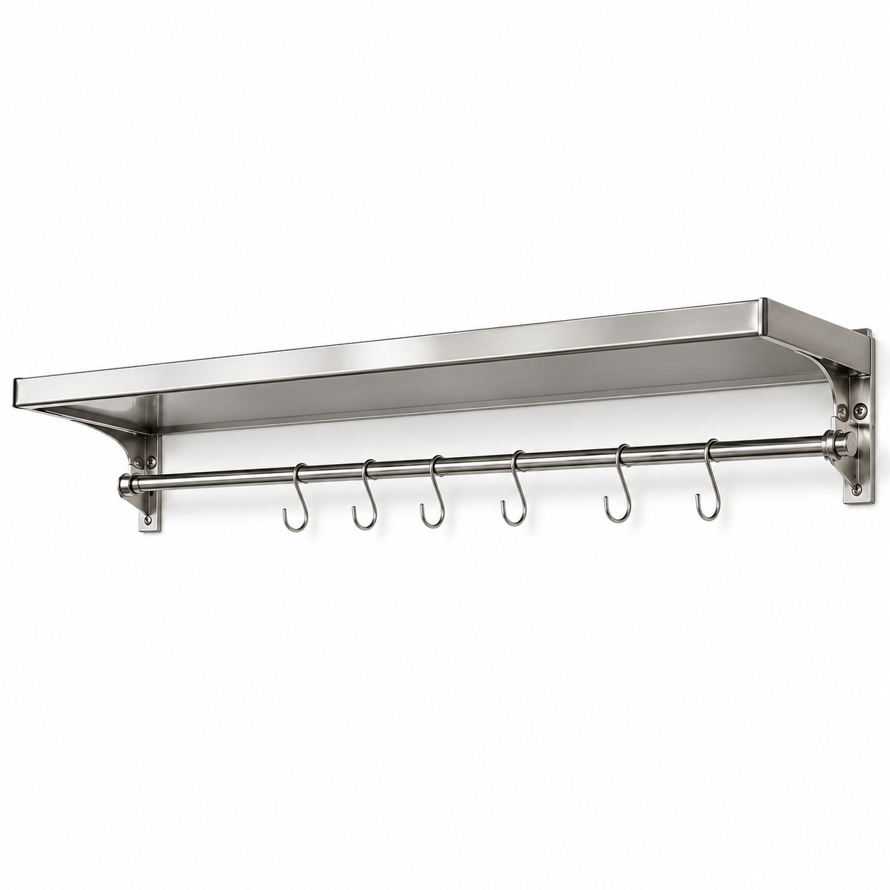 304 Stainless Steel Wall Mounted Kitchen Shelf with Hook Rail