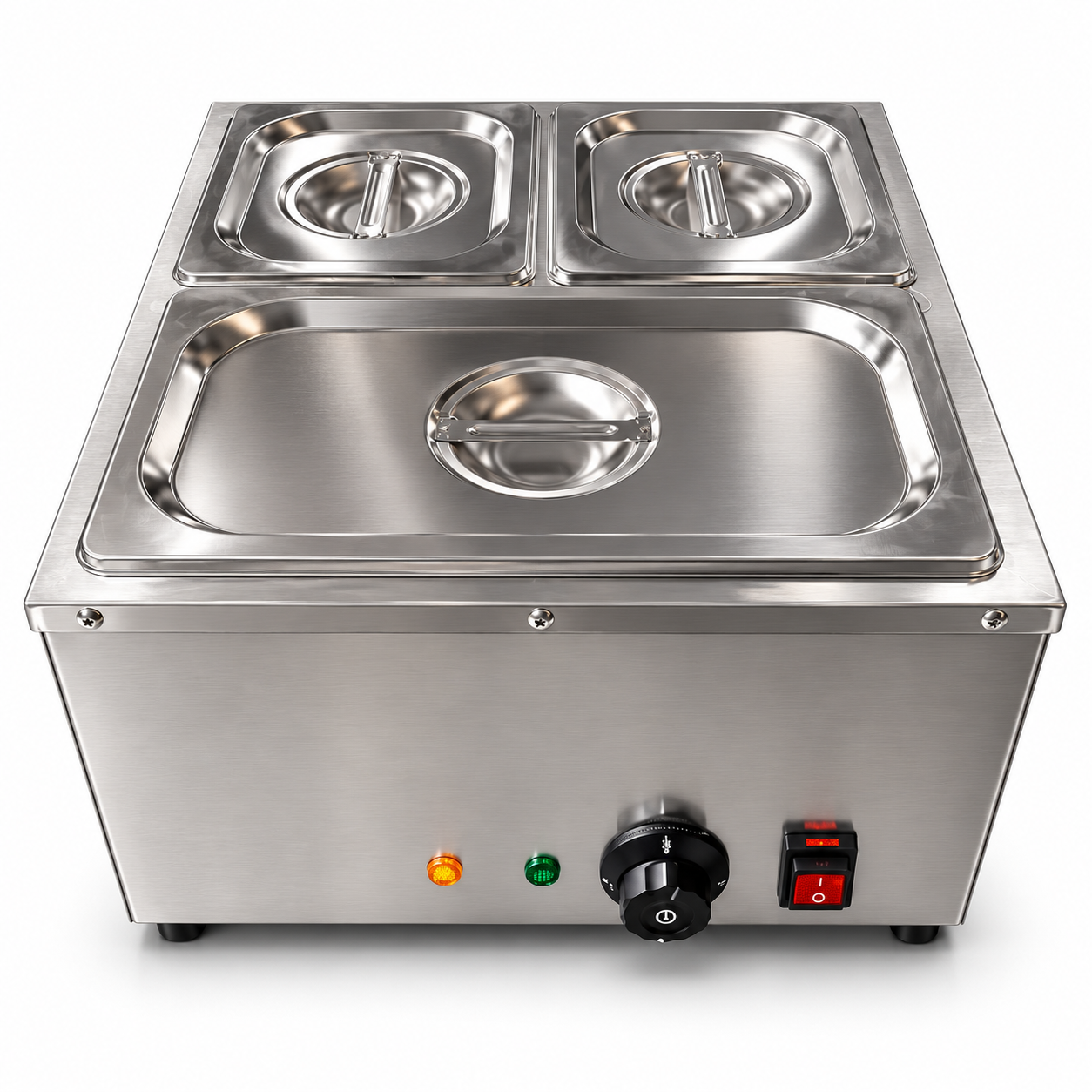 Commercial Stainless Steel Food Warmer with 3 Pans – Adjustable Temperature Bain Marie