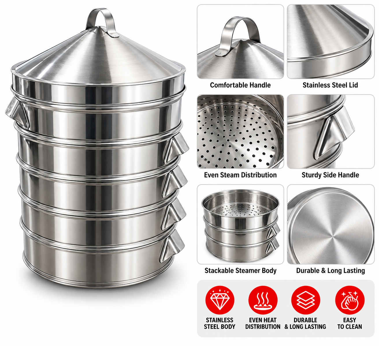 Commercial Stainless Steel Multi-Tier Steamer - Image 2